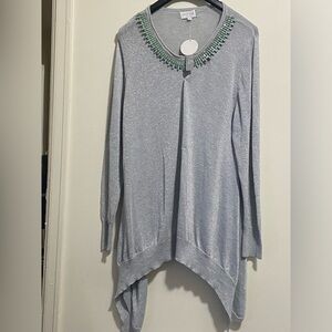 NWT Women's Joseph A. Embellished Beaded Sweater Silver/Grey Color T27